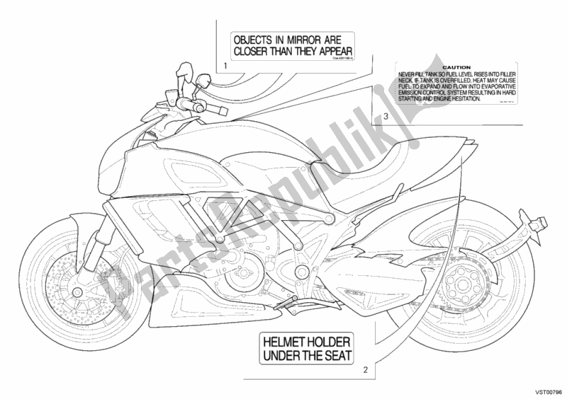 Wszystkie części do Etykiety Ostrzegawcze Ducati Diavel USA 1200 2012